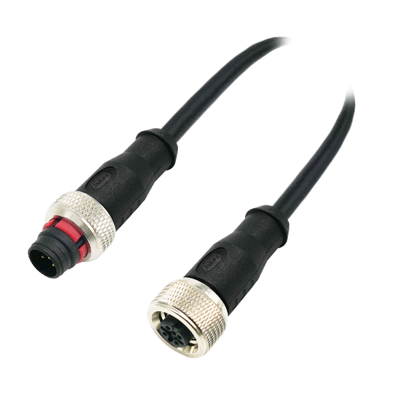 Push-pull m12 3pins A code male to female straight molded cable,unshielded,PVC,-40°C~+105°C,22AWG 0.34mm²,brass with nickel plated screw